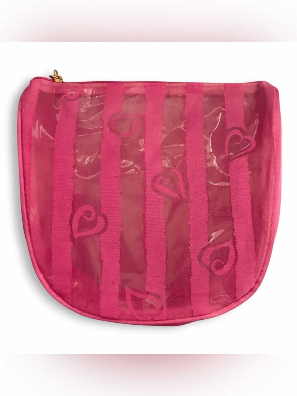 Y2K Vintage Victoria’s Secret Cosmetic Makeup Bag Pouch PVC Pink Stripes Hearts